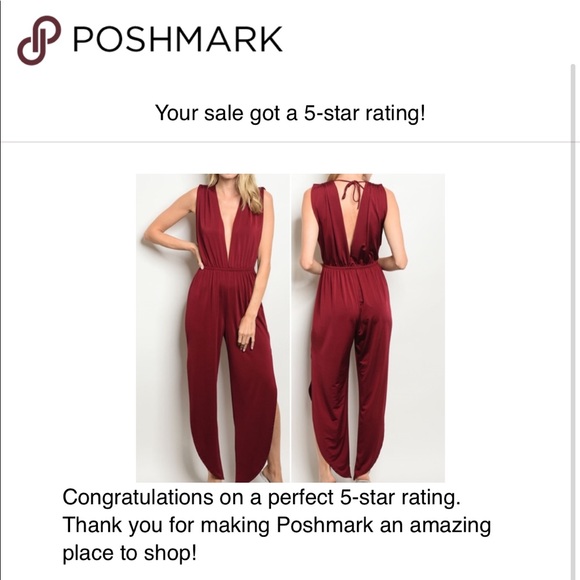 RED WINE JUMPSUIT WITH A DEEP PLUNGE & TIE BACK - Picture 4 of 4
